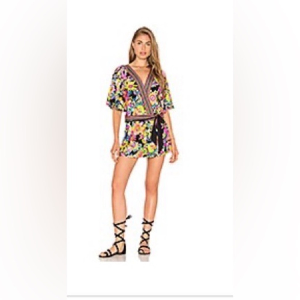 Trina Turk Floral V-Neck Romper/Swim Cover Up